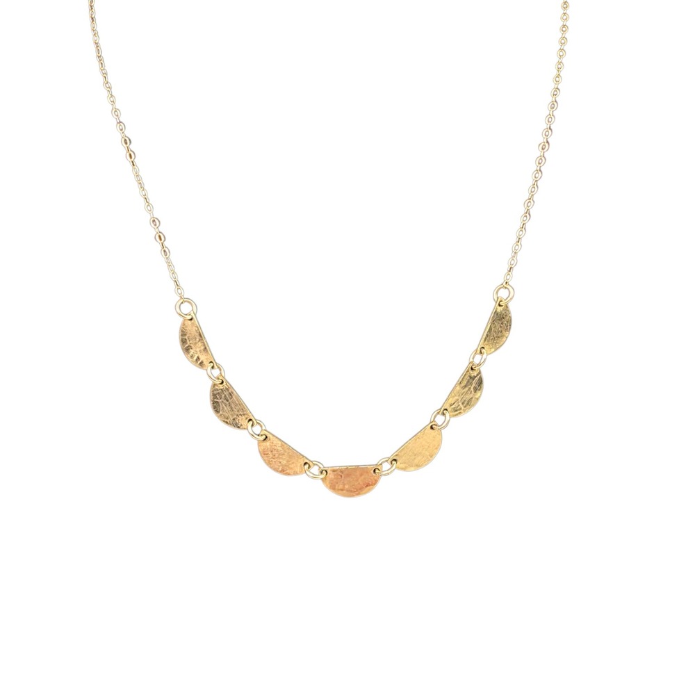 Vintage 14K Gold Filled Necklace Hammered Half Moon Textured  16-18 Inch
